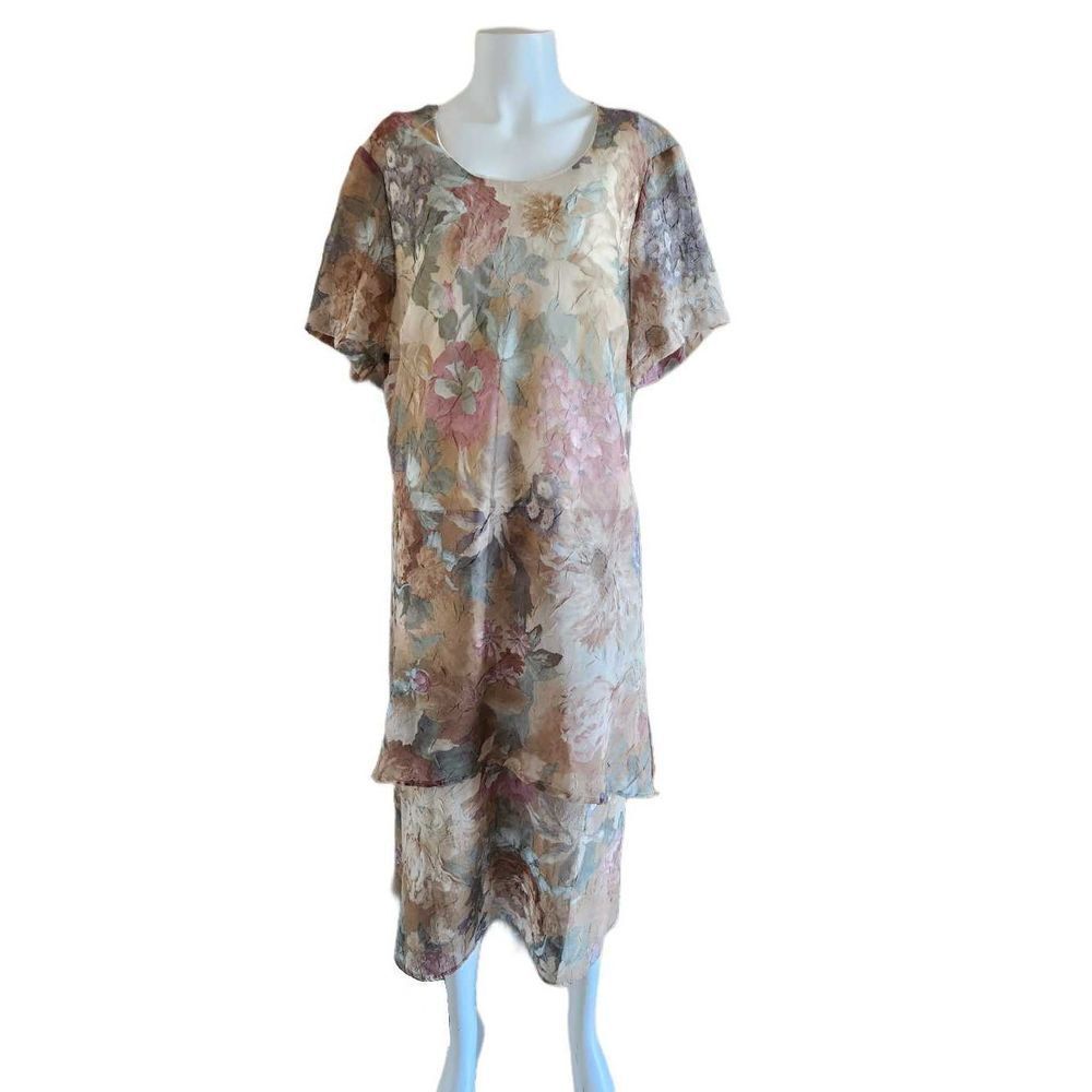 Christy Lyn women's Large-XL vintage 90s mauve floral rose dress tiered short sl